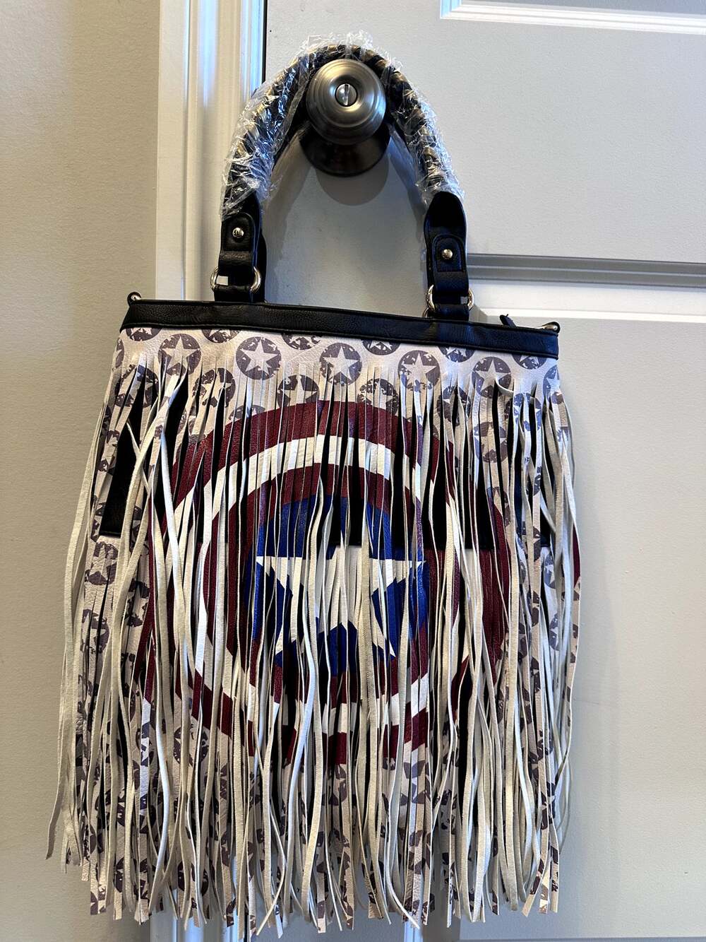 Patriotic Fringe Tote Bag Captain America Inspired Shield Shoulder Bag NWT